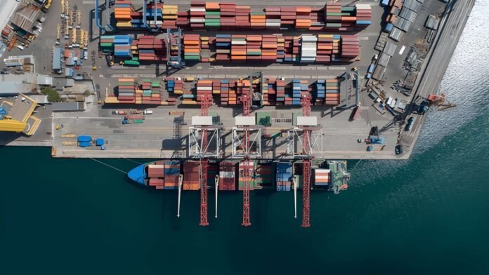 cargo containers port Cargo containers symbolizing global trade shifts.