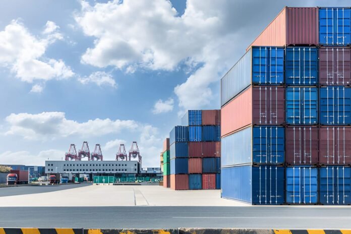 shipping containers representing the global trade slowdown.