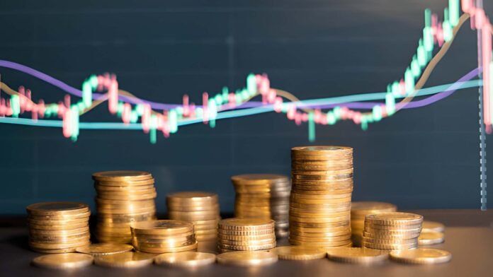 debt stacks of coins symbolizing rising global debt and economic pressure.